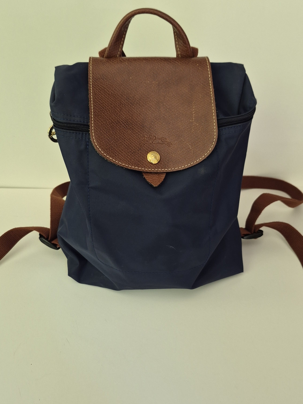 Longchamp Navy and Brown Leather Top-Handle Backpack